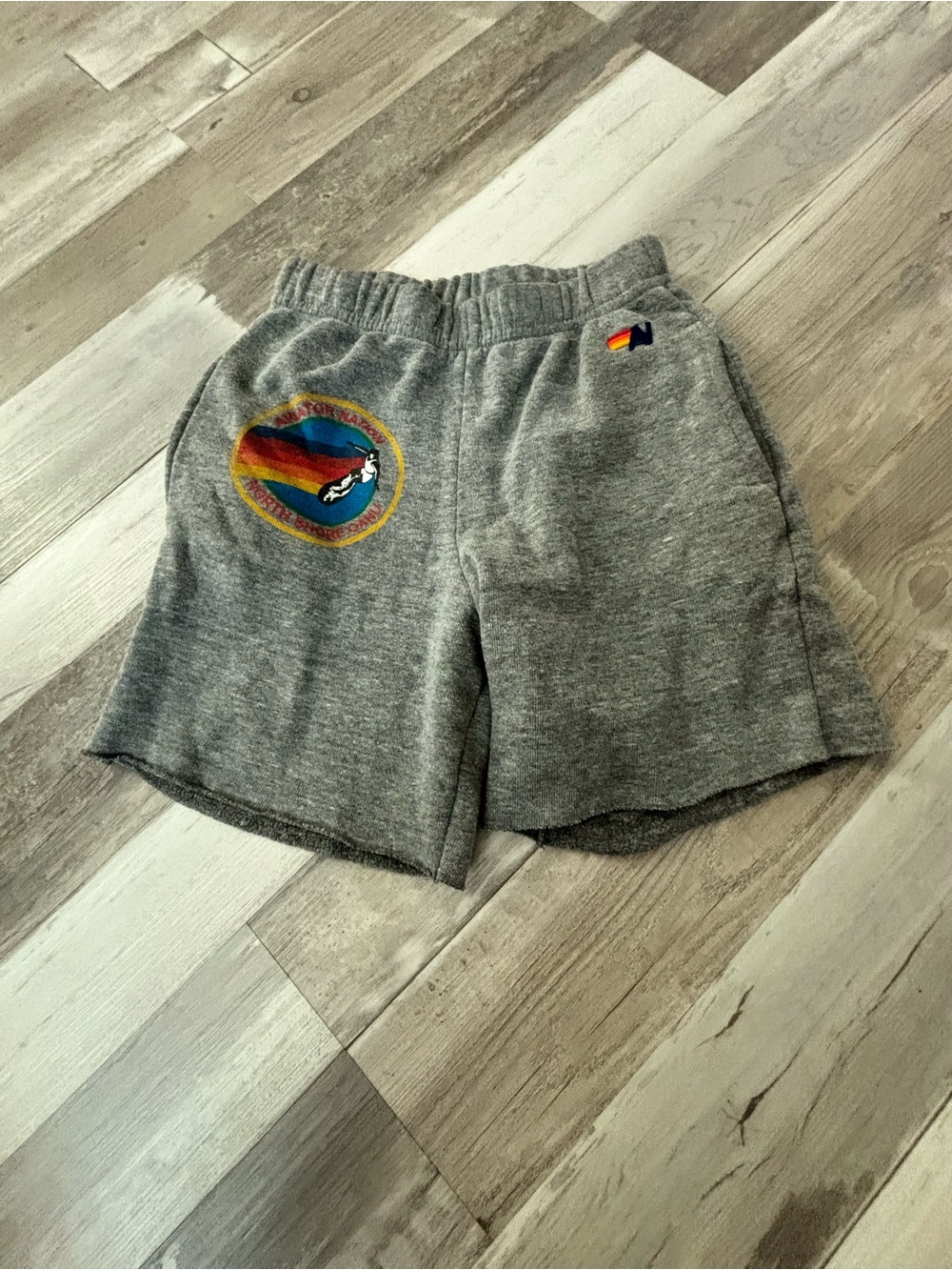 Aviator Nation Gray Sweat Shorts with Rainbow Patch